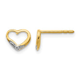 14k and Rhodium Diamond Heart Post Earrings