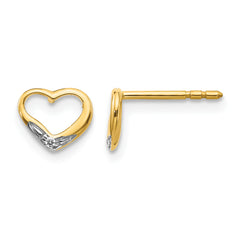 14k and Rhodium Diamond Heart Post Earrings