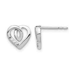 14k White Gold Diamond Heart Post Earrings