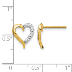 14k Two Tone 1/10 carat Lab Grown Diamond VS/SI+ G+ Complete Heart Post Earrings