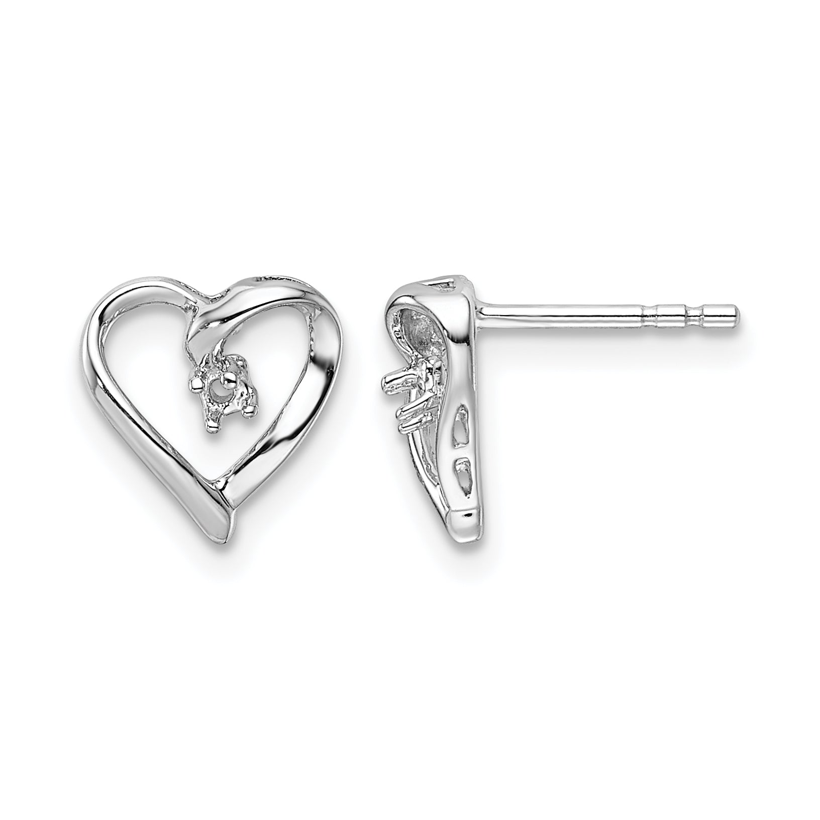 14k White Gold Fancy Diamond Heart Earring Mounting (No Stone Included)s