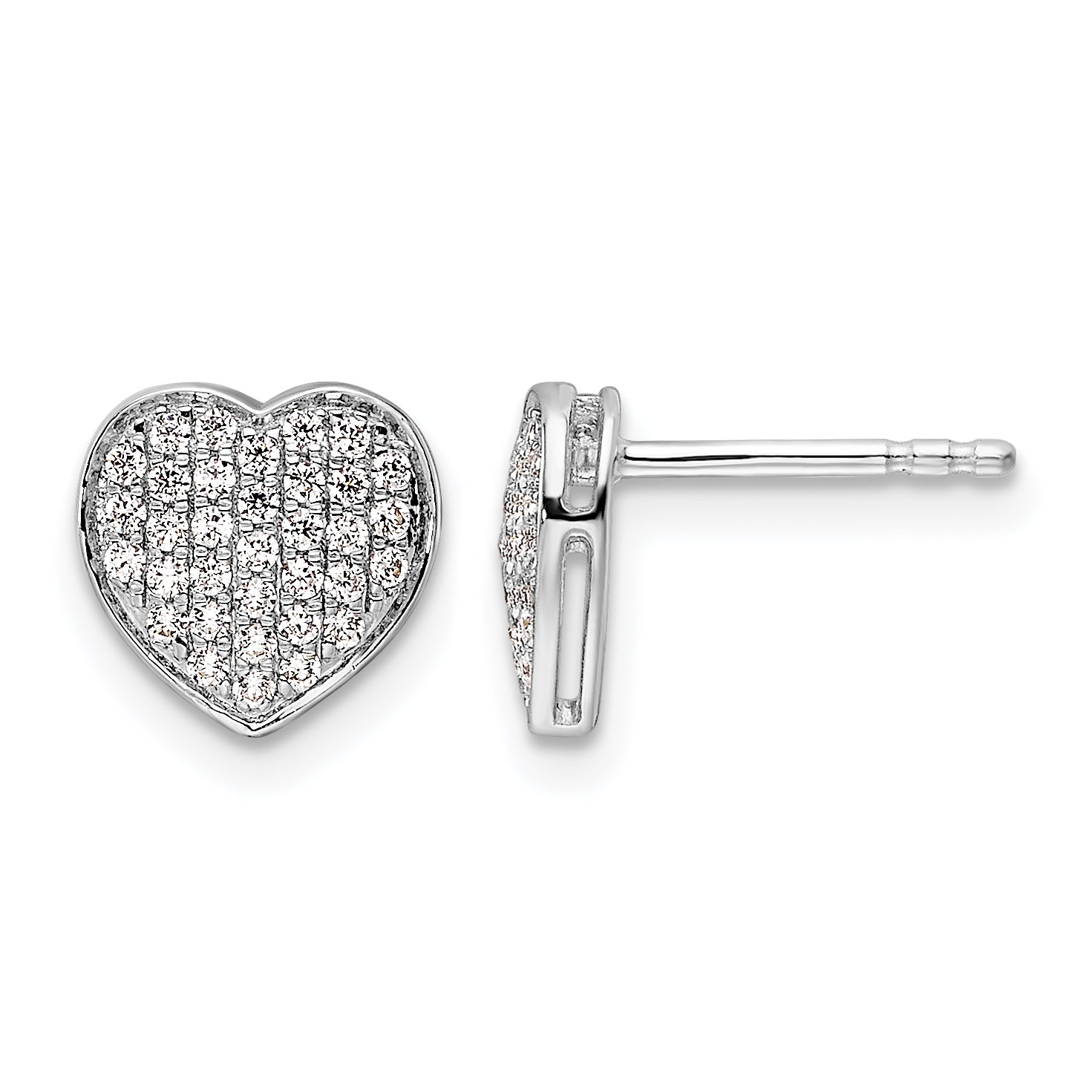 14k White Gold Diamond Heart Post Earrings
