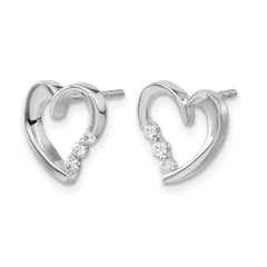 14k White Gold Diamond Heart Post Earrings