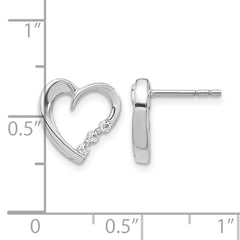 14k White Gold Diamond Heart Post Earrings