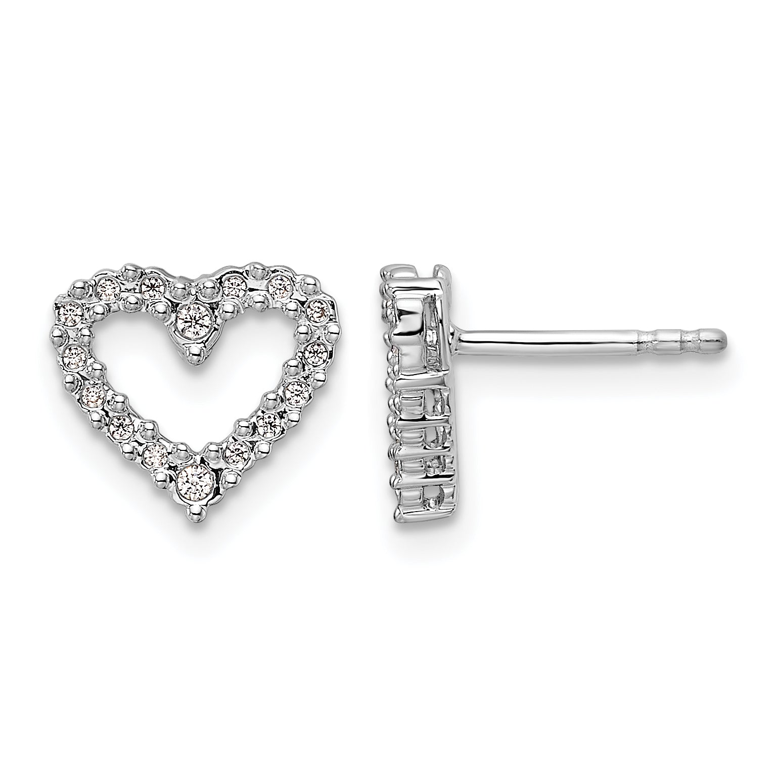 14k White Gold Diamond Heart Earrings
