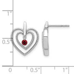14k White Gold Red Diamond Heart Post Earrings