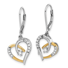 14k Two Tone 1/5 carat Lab Grown Diamond VS/SI+ G+ Complete Dangle Heart Leverback Earrings