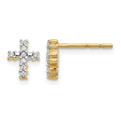 14k Gold Polished Diamond Cross Post Earrings