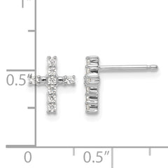 14k White Gold Polished Diamond Cross Post Earrings