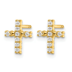 14k Gold Polished Diamond Cross Post Earrings