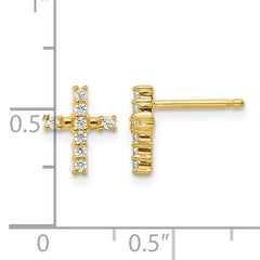 14k Gold Polished Diamond Cross Post Earrings