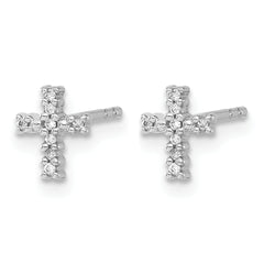 14k White Gold Polished Diamond Cross Post Earrings