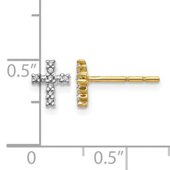 14k With Rhodium Diamond Cross Post Earrings