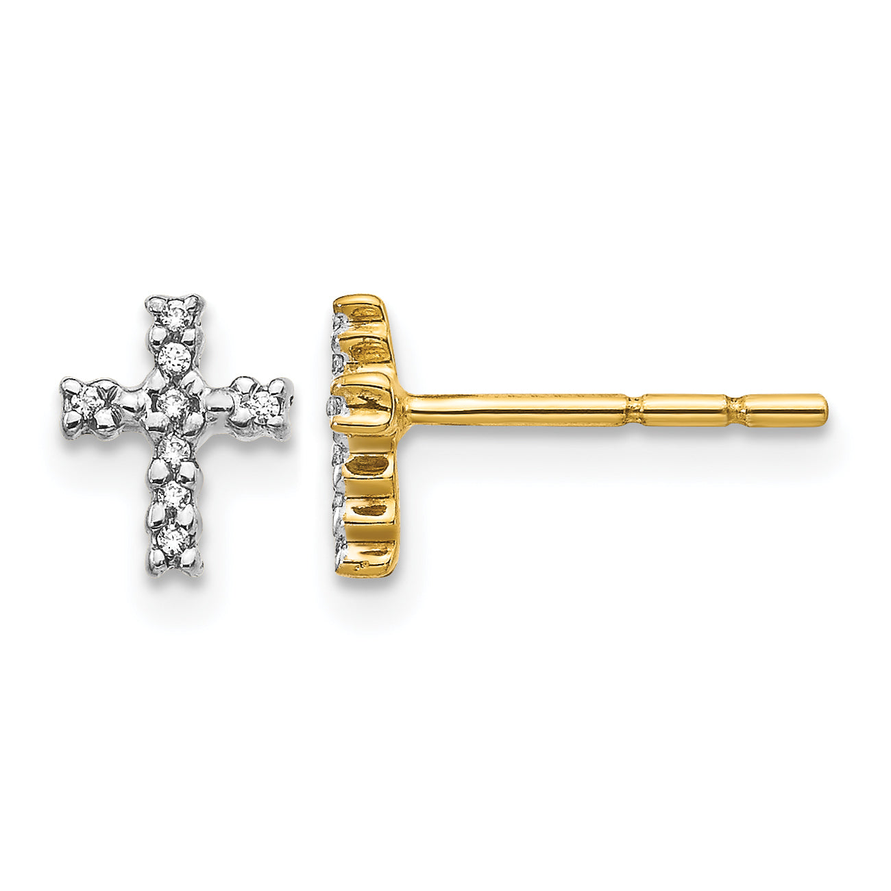 14k With Rhodium Diamond Cross Post Earrings