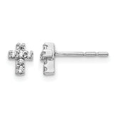 14k White Gold Diamond Cross Earrings