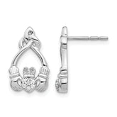14k White Gold Diamond Claddagh Post Earrings
