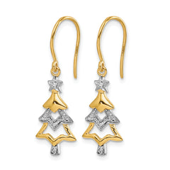 14k and Rhodium Diamond Christmas Tree Dangle Earrings