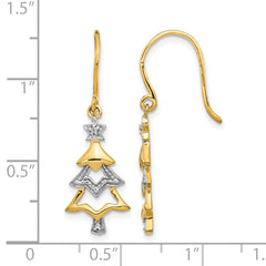 14k and Rhodium Diamond Christmas Tree Dangle Earrings