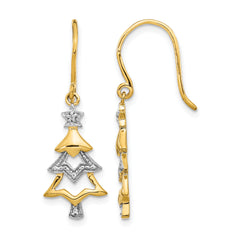 14k and Rhodium Diamond Christmas Tree Dangle Earrings