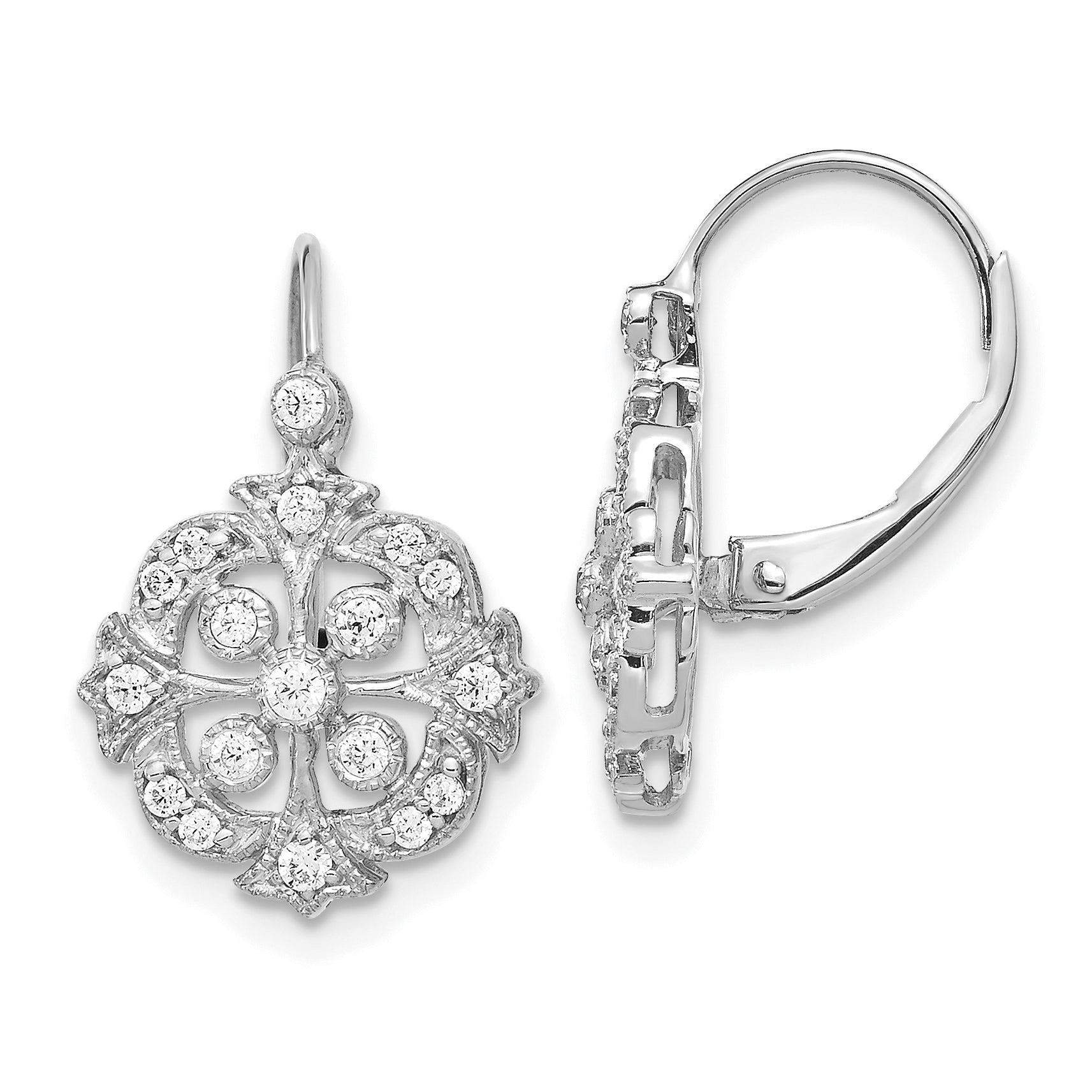 14k White Gold 1/3 carat Lab Grown Diamond VS/SI+ G+ Complete Fashion Leverback Earrings