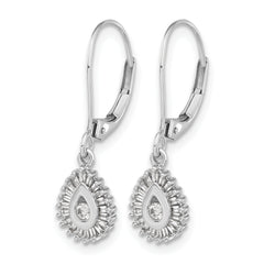 10k White Gold Baguette Diamond Teardrop Halo Leverback Earrings