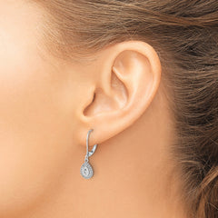 10k White Gold Baguette Diamond Teardrop Halo Leverback Earrings