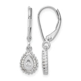 10k White Gold Baguette Diamond Teardrop Halo Leverback Earrings