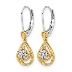 10k Two-tone Diamond Teardrop Dangle Leverback Earrings
