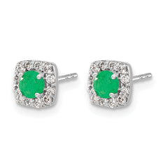 14k White Gold 1/5 carat Lab Grown Diamond VS/SI+ G+ and Created Emerald Complete Square Halo Post Earrings