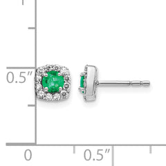 14k White Gold 1/5 carat Lab Grown Diamond VS/SI+ G+ and Created Emerald Complete Square Halo Post Earrings