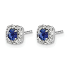 14k White Gold 1/5 carat Lab Grown Diamond VS/SI+ G+ and Created Sapphire Complete Square Halo Post Earrings