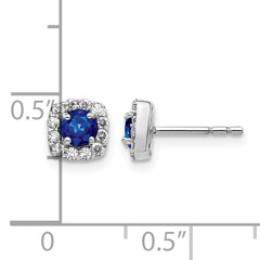 14k White Gold 1/5 carat Lab Grown Diamond VS/SI+ G+ and Created Sapphire Complete Square Halo Post Earrings