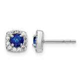 14k White Gold 1/5 carat Lab Grown Diamond VS/SI+ G+ and Created Sapphire Complete Square Halo Post Earrings
