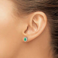14k White Gold 1/5 carat Lab Grown Diamond VS/SI+ G+ and Oval Created Emerald Complete Halo Post Earrings
