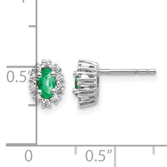 14k White Gold 1/5 carat Lab Grown Diamond VS/SI+ G+ and Oval Created Emerald Complete Halo Post Earrings
