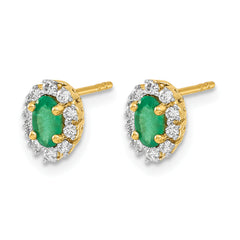 14k 1/5 carat Lab Grown Diamond VS/SI+ G+ and Oval Created Emerald Complete Halo Post Earrings