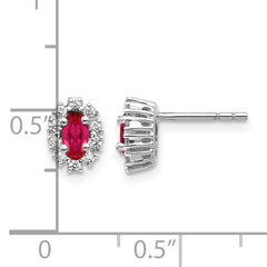 10k White Gold Diamond and Ruby Oval Halo Earrings