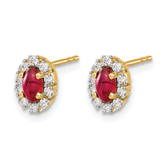14k 1/5 carat Lab Grown Diamond VS/SI+ G+ and Oval Created Ruby Complete Halo Post Earrings
