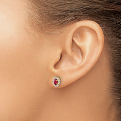 14k 1/5 carat Lab Grown Diamond VS/SI+ G+ and Oval Created Ruby Complete Halo Post Earrings