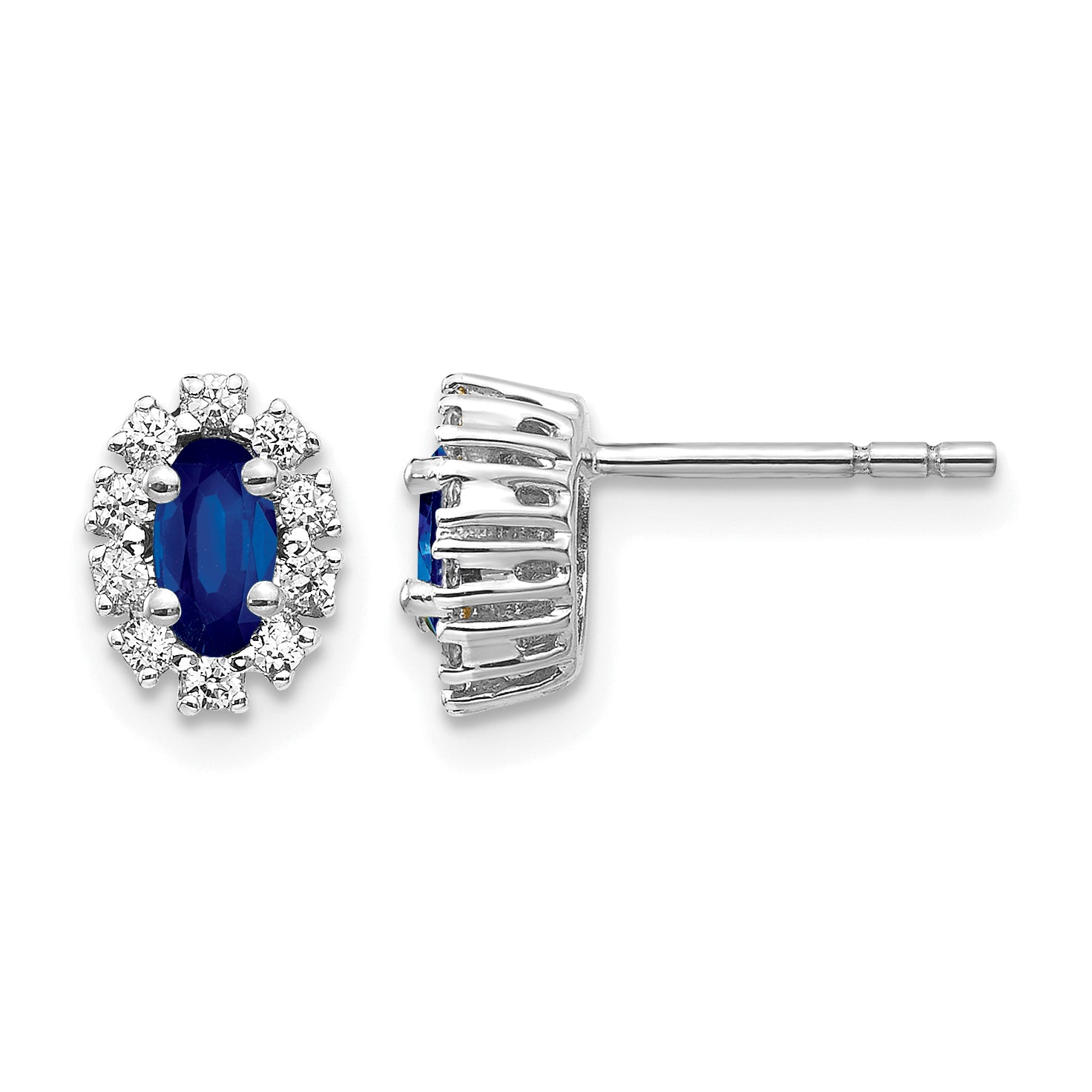 10k White Gold Diamond and Sapphire Oval Halo Earrings