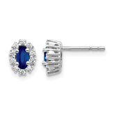 10k White Gold Diamond and Sapphire Oval Halo Earrings