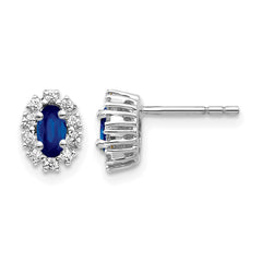 10k White Gold Diamond and Sapphire Oval Halo Earrings