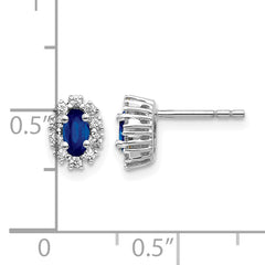14k White Gold 1/5 carat Lab Grown Diamond VS/SI+ G+ and Oval Created Sapphire Halo Post Earrings