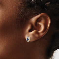 14k 1/5 carat Lab Grown Diamond VS/SI+ G+ and Oval Created Sapphire Halo Post Earrings