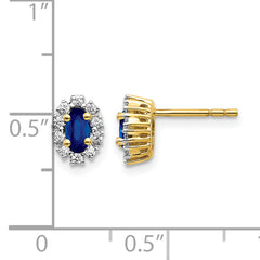 14k 1/5 carat Lab Grown Diamond VS/SI+ G+ and Oval Created Sapphire Halo Post Earrings