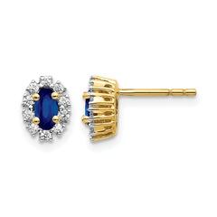14k 1/5 carat Lab Grown Diamond VS/SI+ G+ and Oval Created Sapphire Halo Post Earrings