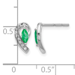 10k White Gold 1/20Ct Diamond and Emerald Earrings