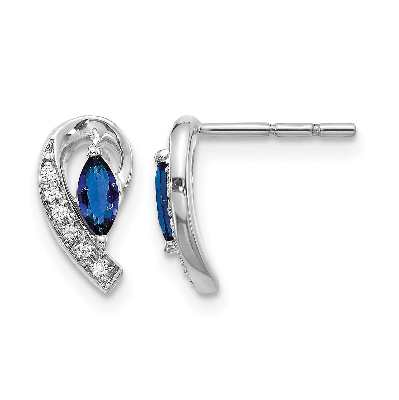 10k White Gold Diamond Sapphire Post Earrings