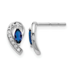 10k White Gold Diamond Sapphire Post Earrings