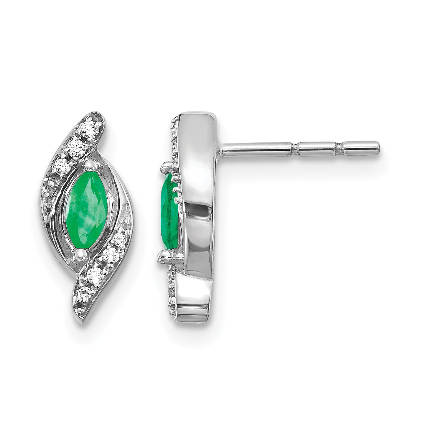 10k White Gold 1/15Ct Diamond and Emerald Earrings